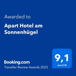 ApartHotel am Sonnenhügel Booking.com Traveller Review Award 2025 - 9,1 von 10 Punkten
